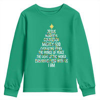 Christian Christmas Youth Sweatshirt Jesus Wonderful Counselor Mighty God Xmas Tree - Wonder Print Shop