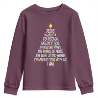 Christian Christmas Youth Sweatshirt Jesus Wonderful Counselor Mighty God Xmas Tree - Wonder Print Shop