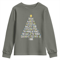 Christian Christmas Youth Sweatshirt Jesus Wonderful Counselor Mighty God Xmas Tree - Wonder Print Shop