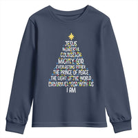 Christian Christmas Youth Sweatshirt Jesus Wonderful Counselor Mighty God Xmas Tree - Wonder Print Shop