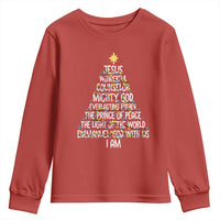 Christian Christmas Youth Sweatshirt Jesus Wonderful Counselor Mighty God Xmas Tree - Wonder Print Shop