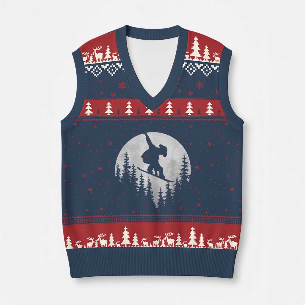 Funny Snowboard Cowboy Moon Snowboarding Winter Sports V-Neck Knit Sweater Vest - Wonder Print Shop
