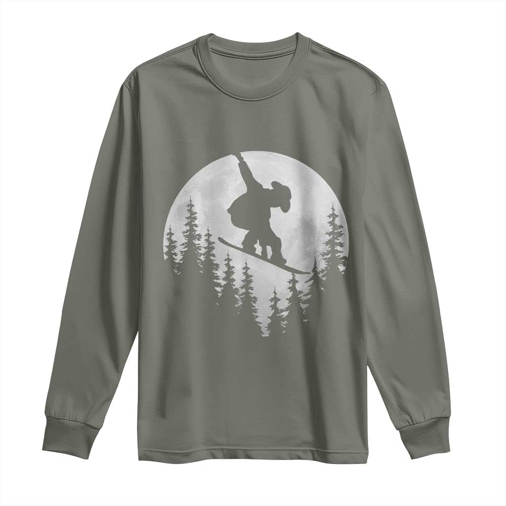 Funny Snowboard Cowboy Moon Snowboarding Winter Sports Long Sleeve Shirt - Wonder Print Shop