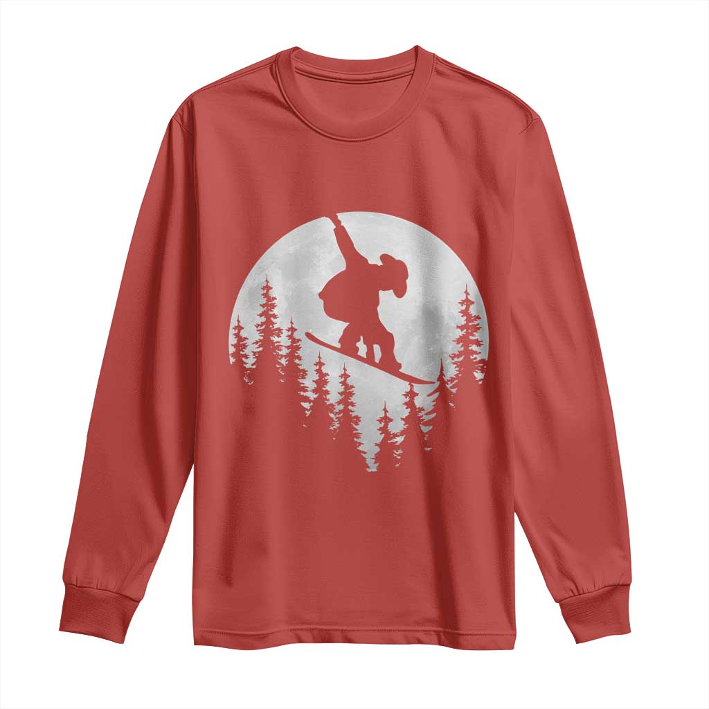 Funny Snowboard Cowboy Moon Snowboarding Winter Sports Long Sleeve Shirt - Wonder Print Shop