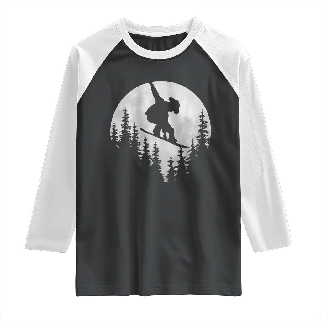 Funny Snowboard Cowboy Moon Snowboarding Winter Sports Raglan Shirt - Wonder Print Shop