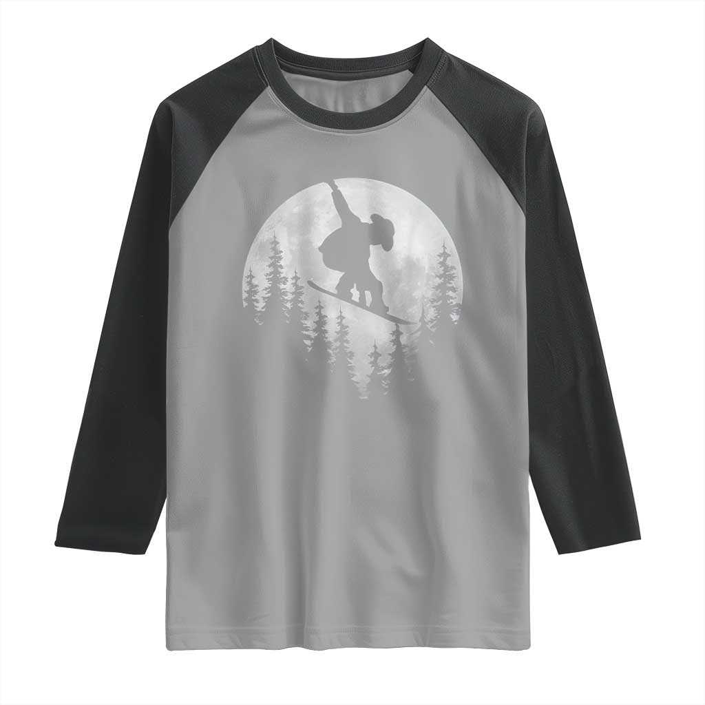 Funny Snowboard Cowboy Moon Snowboarding Winter Sports Raglan Shirt - Wonder Print Shop