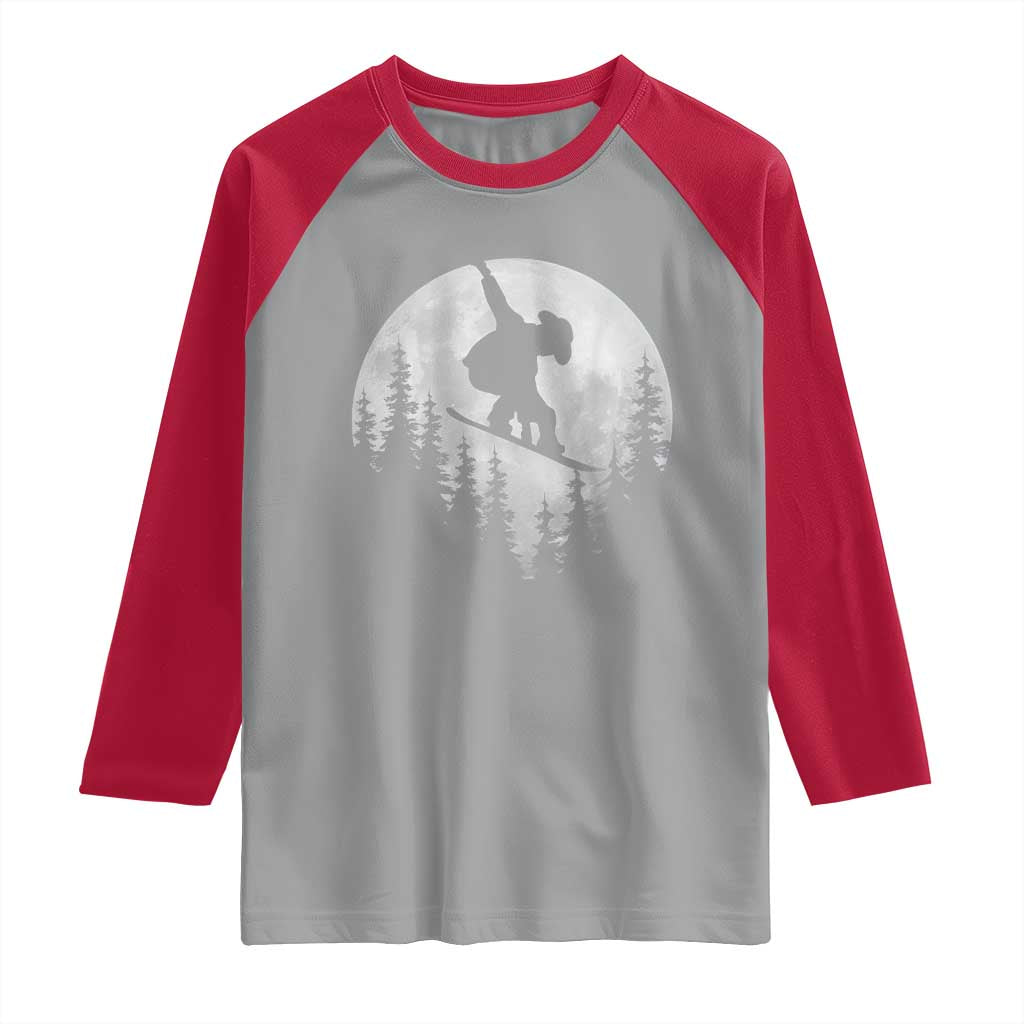 Funny Snowboard Cowboy Moon Snowboarding Winter Sports Raglan Shirt - Wonder Print Shop