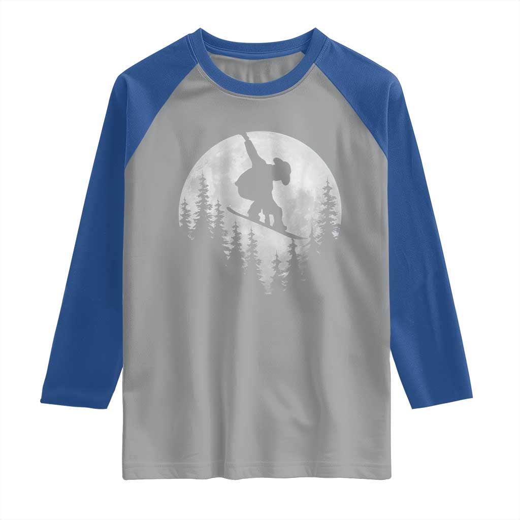 Funny Snowboard Cowboy Moon Snowboarding Winter Sports Raglan Shirt - Wonder Print Shop