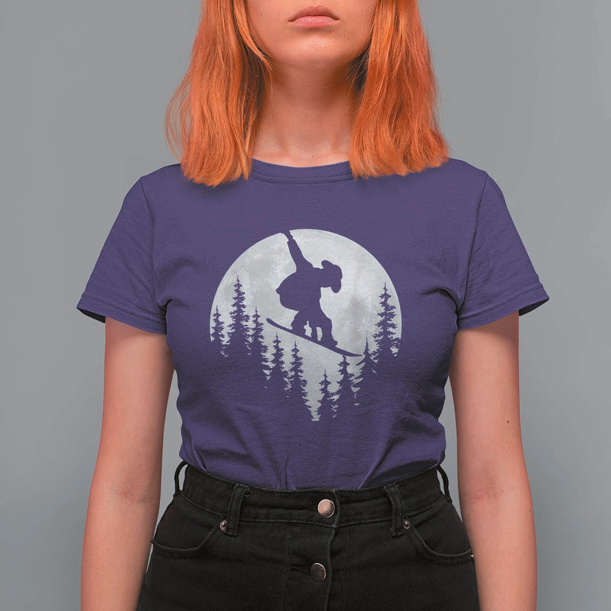 Funny Snowboard Cowboy Moon Snowboarding Winter Sports T Shirt For Women - Wonder Print Shop