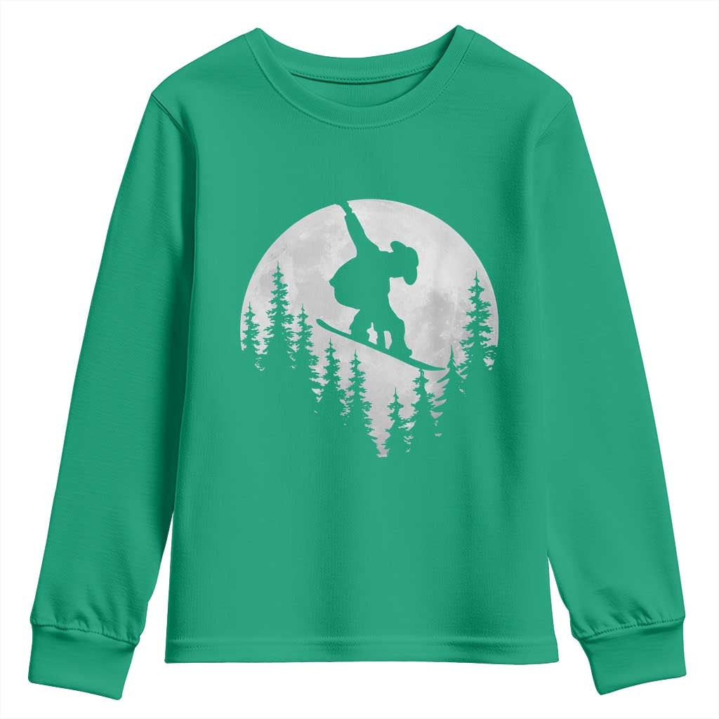 Funny Snowboard Cowboy Moon Snowboarding Winter Sports Youth Sweatshirt - Wonder Print Shop