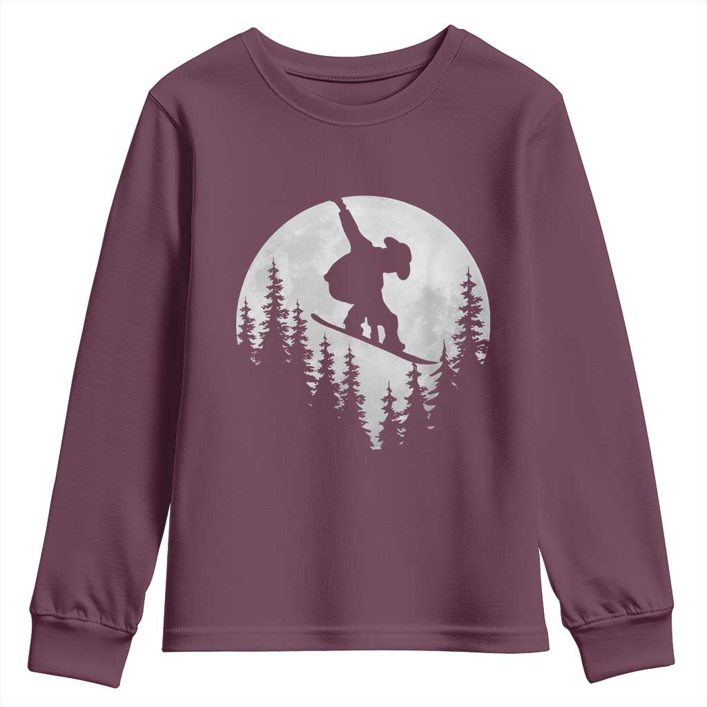 Funny Snowboard Cowboy Moon Snowboarding Winter Sports Youth Sweatshirt - Wonder Print Shop