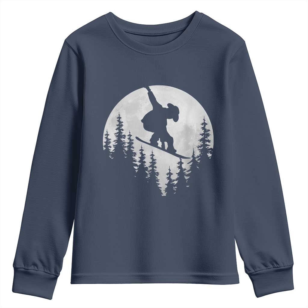 Funny Snowboard Cowboy Moon Snowboarding Winter Sports Youth Sweatshirt - Wonder Print Shop