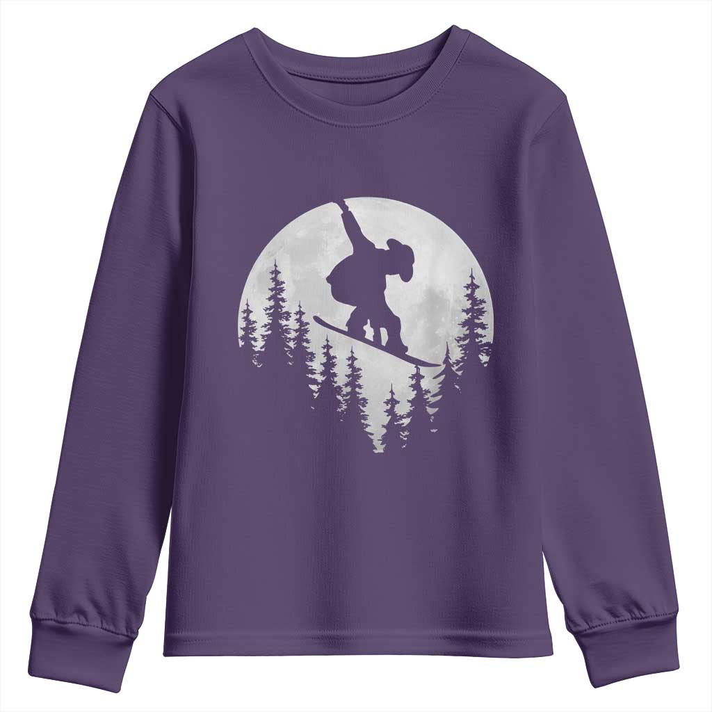 Funny Snowboard Cowboy Moon Snowboarding Winter Sports Youth Sweatshirt - Wonder Print Shop