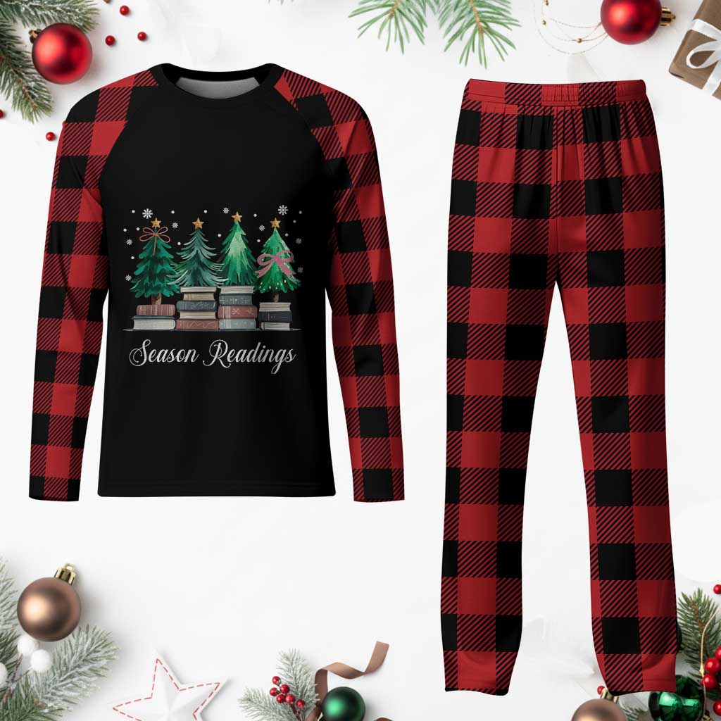 Funny Christmas Book Plaid Pajama Set Season Readings Xmas Tree Bookworm Teacher Librarian - Wonder Print Shop