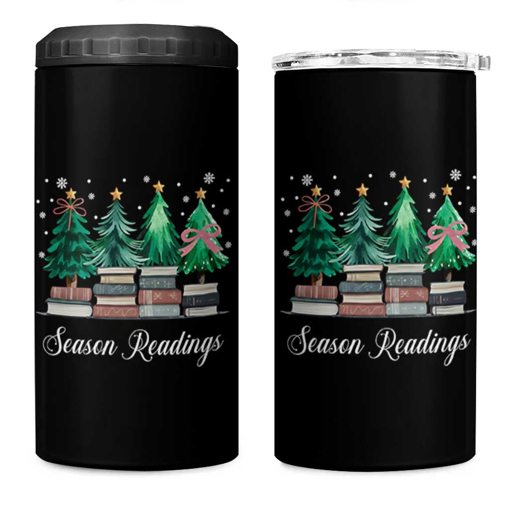 Funny Christmas Book 4 in 1 Can Cooler Tumbler Season Readings Xmas Tree Bookworm Teacher Librarian - Wonder Print Shop