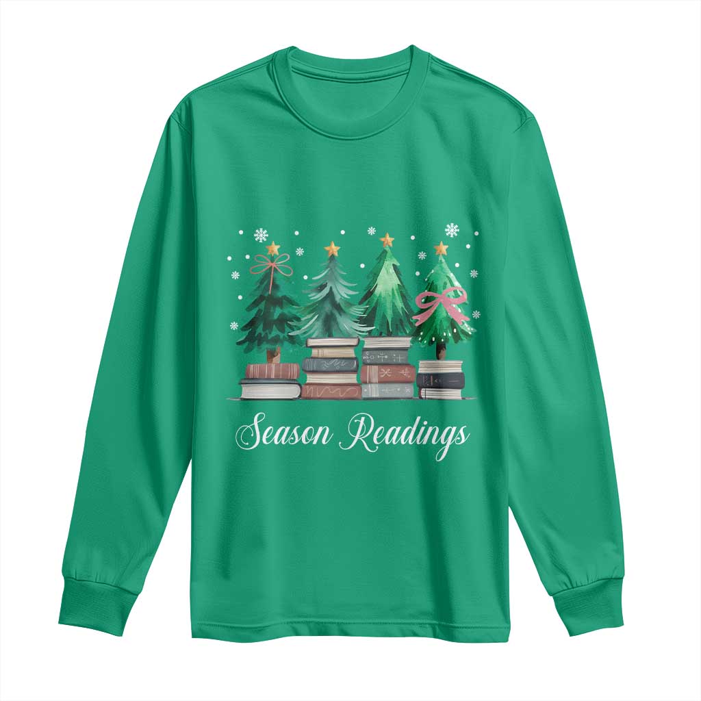 Funny Christmas Book Long Sleeve Shirt Season Readings Xmas Tree Bookworm Teacher Librarian - Wonder Print Shop