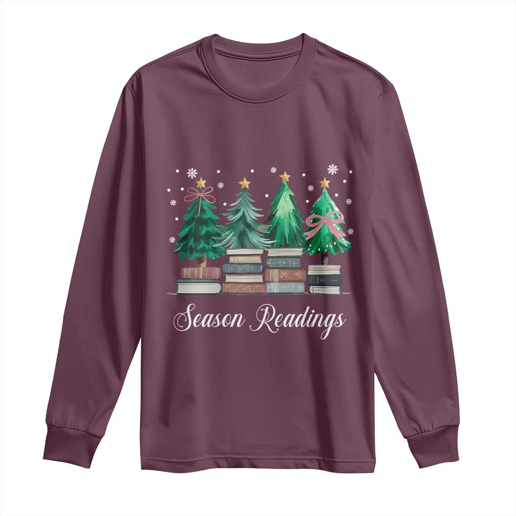 Funny Christmas Book Long Sleeve Shirt Season Readings Xmas Tree Bookworm Teacher Librarian - Wonder Print Shop