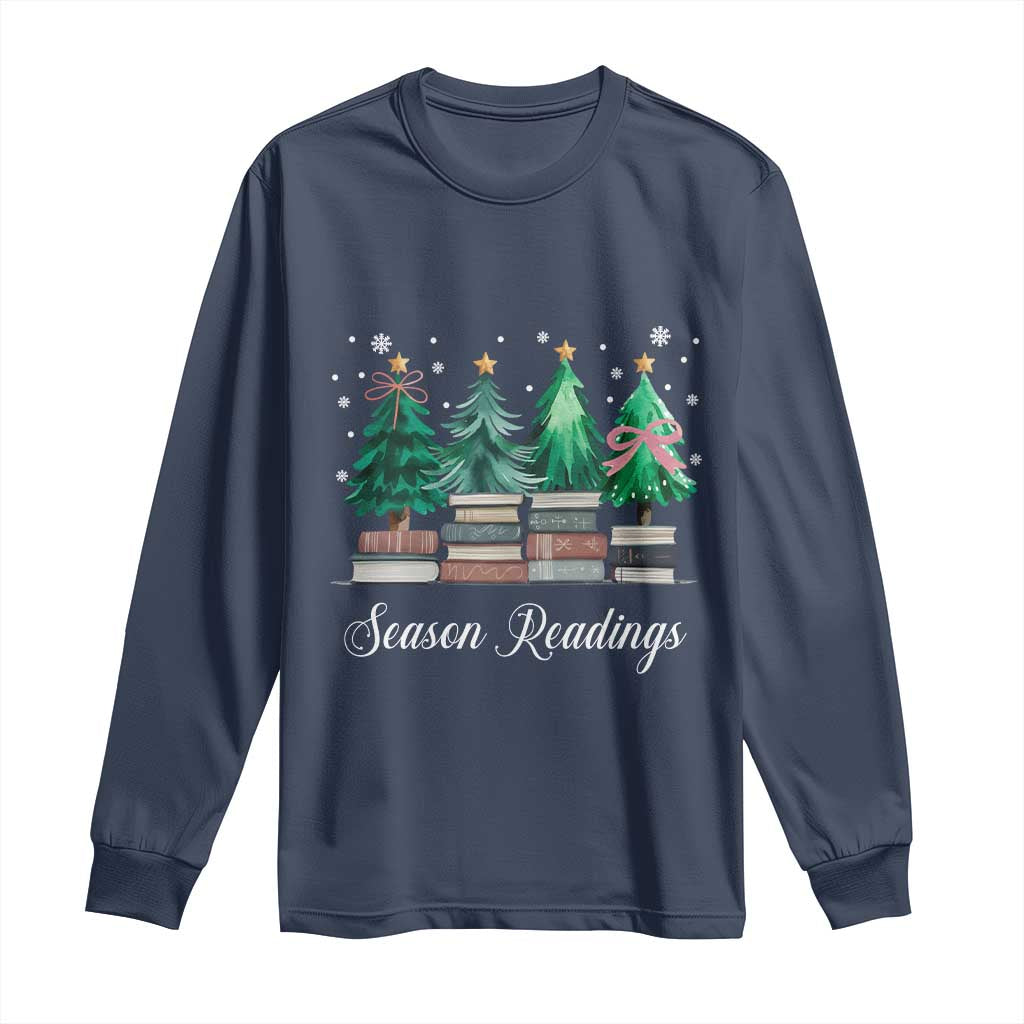 Funny Christmas Book Long Sleeve Shirt Season Readings Xmas Tree Bookworm Teacher Librarian - Wonder Print Shop