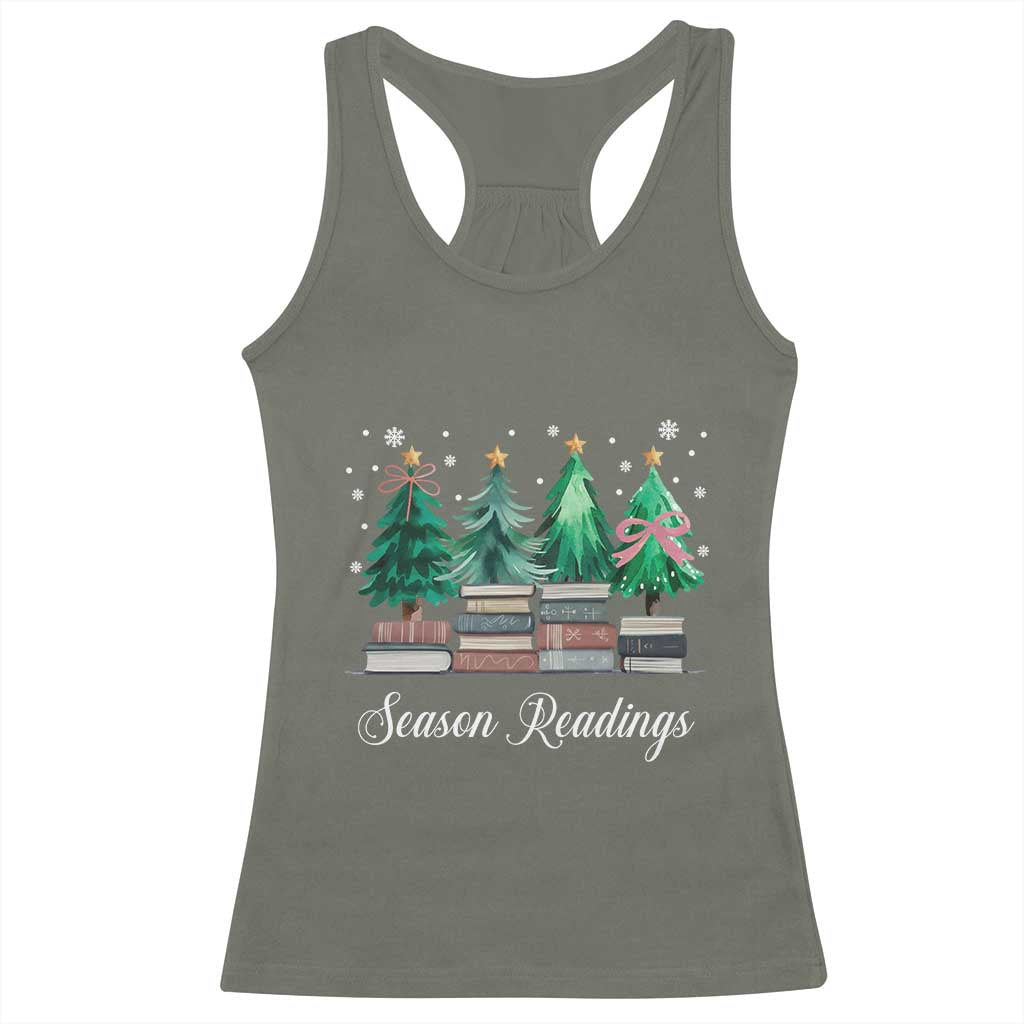 Funny Christmas Book Racerback Tank Top Season Readings Xmas Tree Bookworm Teacher Librarian - Wonder Print Shop
