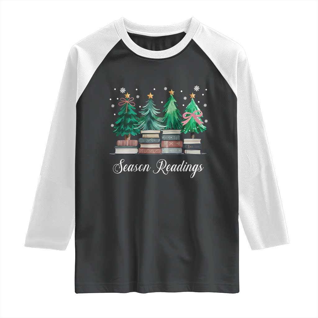 Funny Christmas Book Raglan Shirt Season Readings Xmas Tree Bookworm Teacher Librarian - Wonder Print Shop