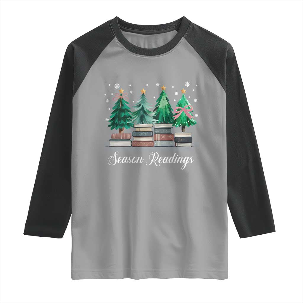 Funny Christmas Book Raglan Shirt Season Readings Xmas Tree Bookworm Teacher Librarian - Wonder Print Shop