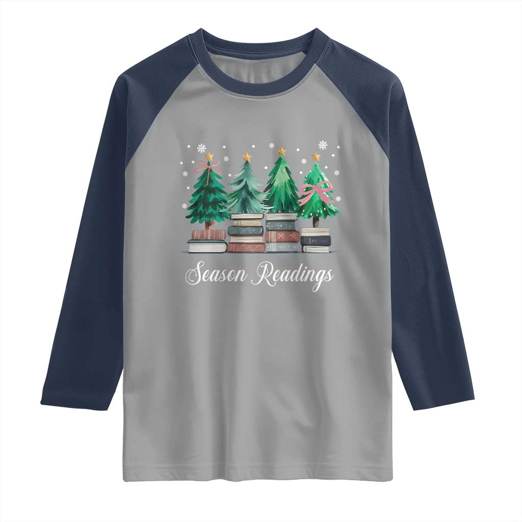 Funny Christmas Book Raglan Shirt Season Readings Xmas Tree Bookworm Teacher Librarian - Wonder Print Shop