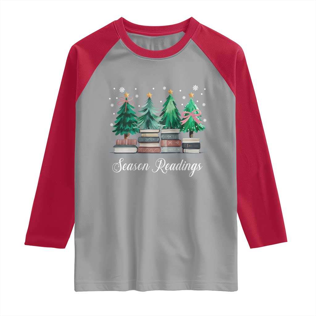 Funny Christmas Book Raglan Shirt Season Readings Xmas Tree Bookworm Teacher Librarian - Wonder Print Shop