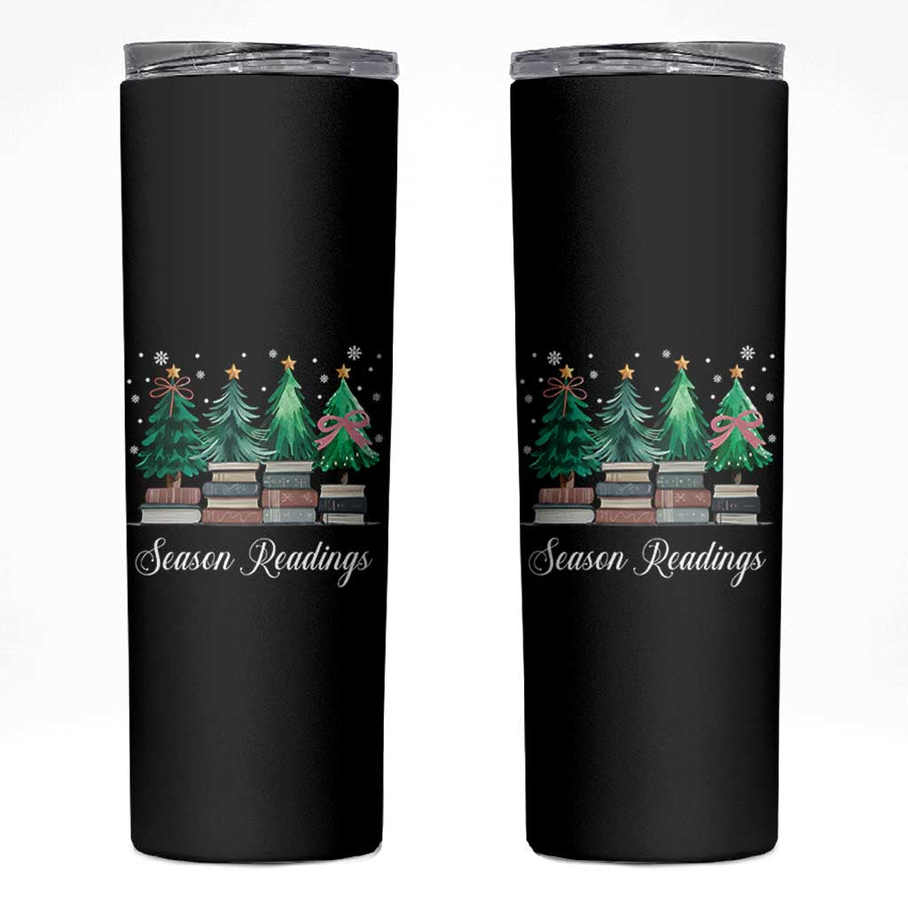 Funny Christmas Book Skinny Tumbler Season Readings Xmas Tree Bookworm Teacher Librarian - Wonder Print Shop
