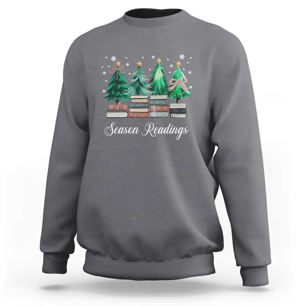 Funny Christmas Book Sweatshirt Season Readings Xmas Tree Bookworm Teacher Librarian - Wonder Print Shop