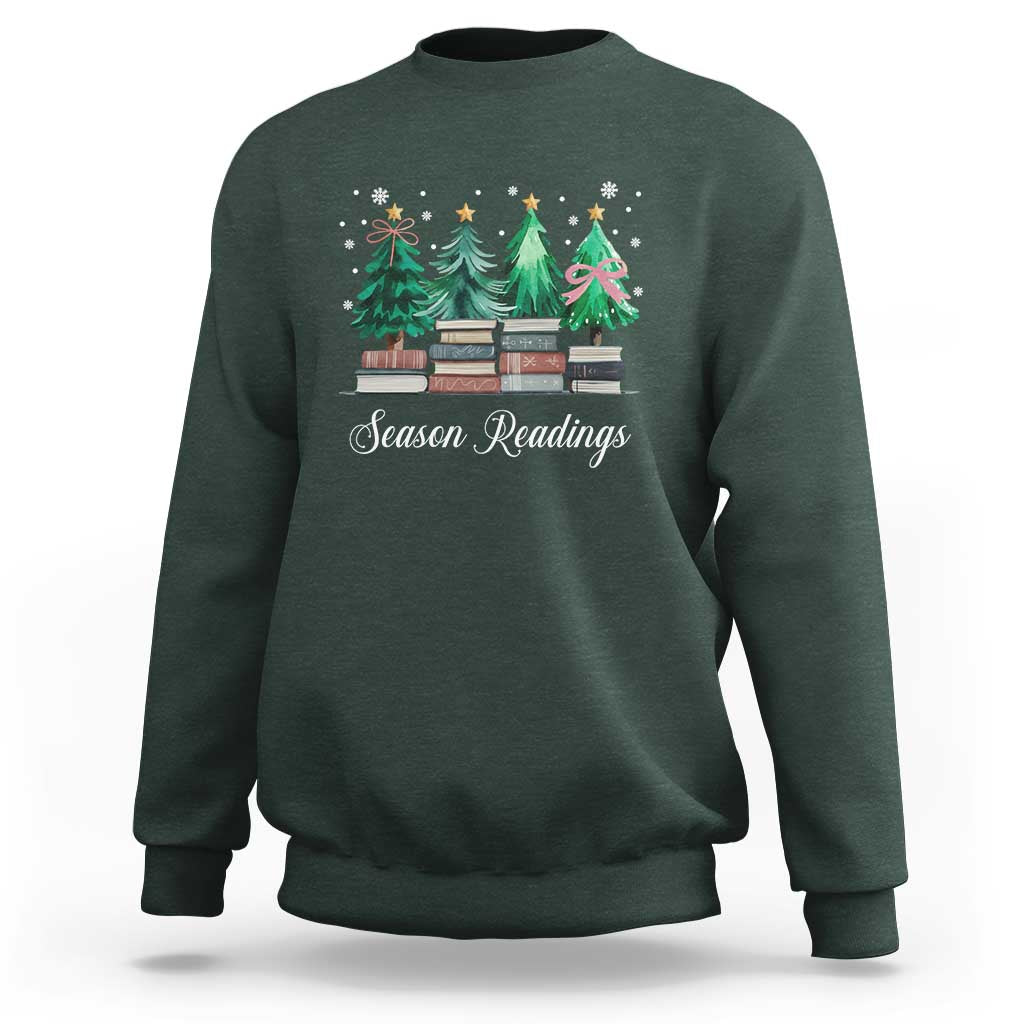 Funny Christmas Book Sweatshirt Season Readings Xmas Tree Bookworm Teacher Librarian - Wonder Print Shop