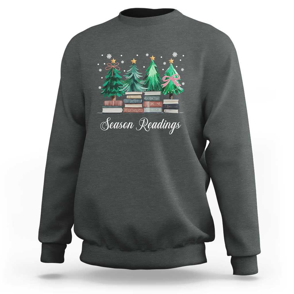 Funny Christmas Book Sweatshirt Season Readings Xmas Tree Bookworm Teacher Librarian - Wonder Print Shop