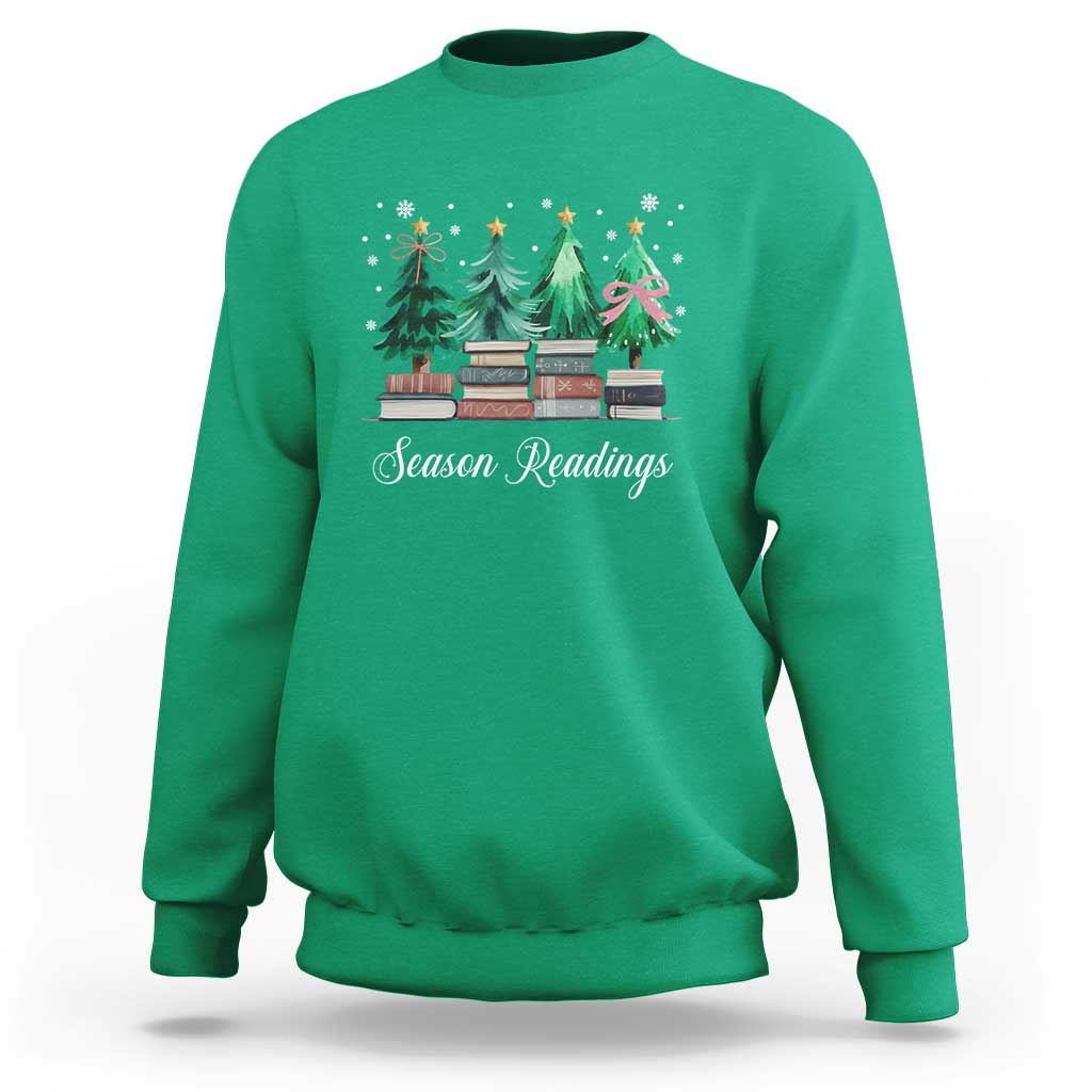 Funny Christmas Book Sweatshirt Season Readings Xmas Tree Bookworm Teacher Librarian - Wonder Print Shop
