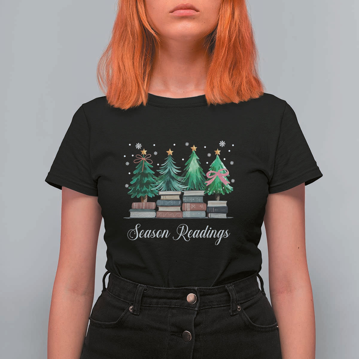 Funny Christmas Book T Shirt For Women Season Readings Xmas Tree Bookworm Teacher Librarian - Wonder Print Shop