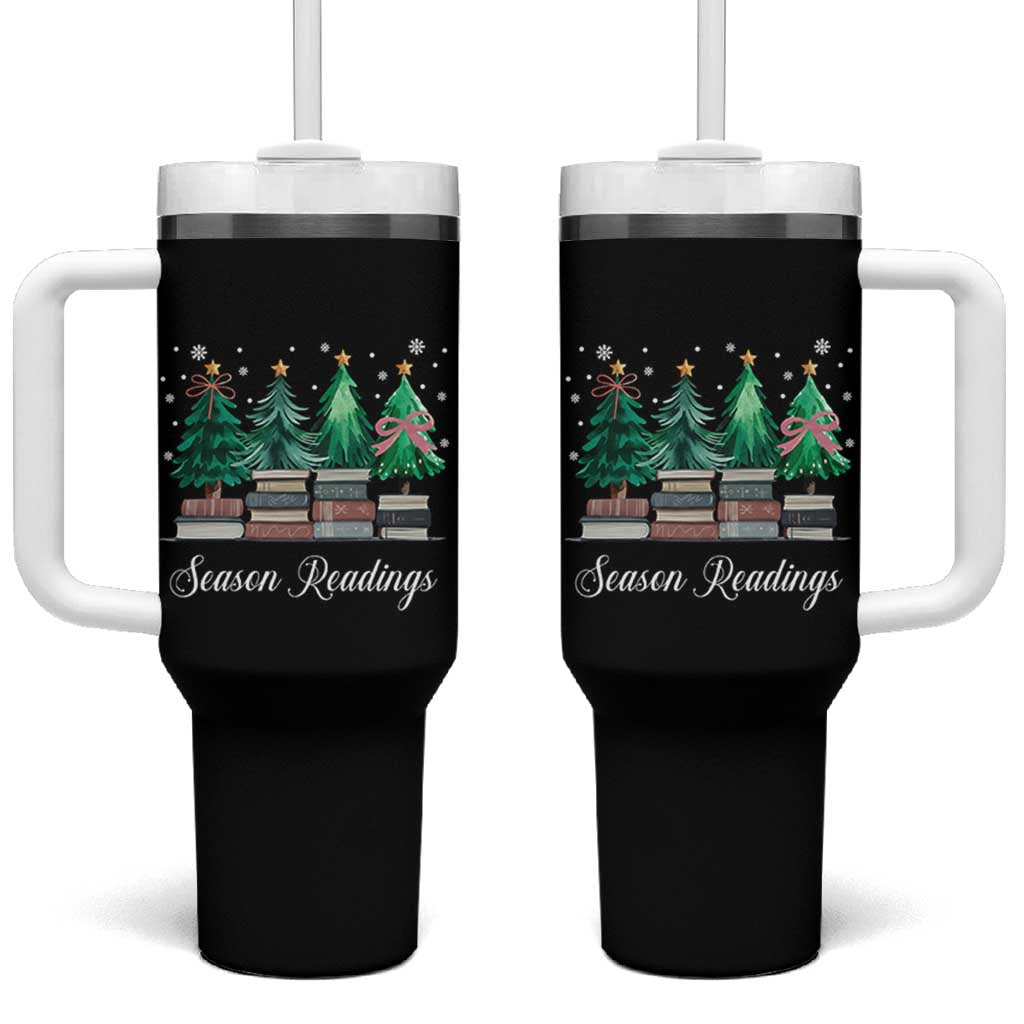 Funny Christmas Book Tumbler With Handle Season Readings Xmas Tree Bookworm Teacher Librarian - Wonder Print Shop
