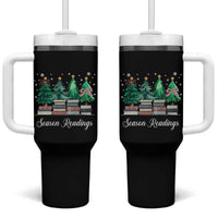 Funny Christmas Book Tumbler With Handle Season Readings Xmas Tree Bookworm Teacher Librarian - Wonder Print Shop