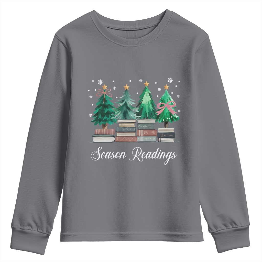Funny Christmas Book Youth Sweatshirt Season Readings Xmas Tree Bookworm Teacher Librarian - Wonder Print Shop