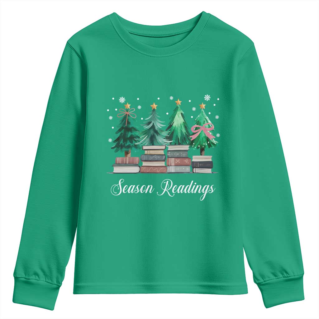 Funny Christmas Book Youth Sweatshirt Season Readings Xmas Tree Bookworm Teacher Librarian - Wonder Print Shop