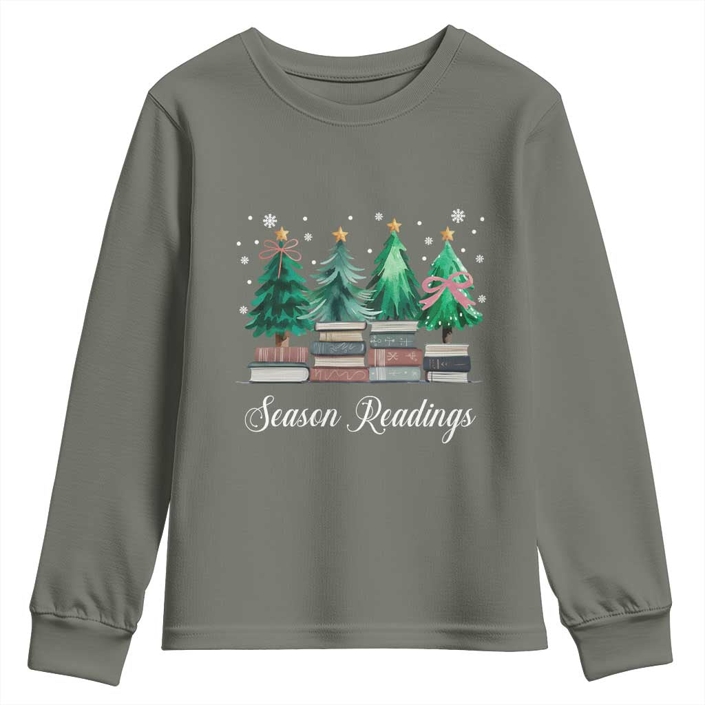 Funny Christmas Book Youth Sweatshirt Season Readings Xmas Tree Bookworm Teacher Librarian - Wonder Print Shop