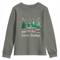 Funny Christmas Book Youth Sweatshirt Season Readings Xmas Tree Bookworm Teacher Librarian - Wonder Print Shop
