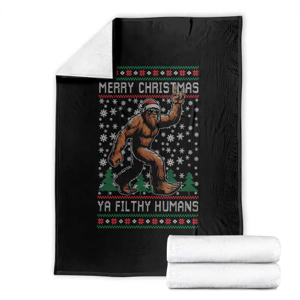 Merry Christmas Ya Filthy Humans Bigfoot Throw Blanket Funny Xmas Sasquatch - Wonder Print Shop