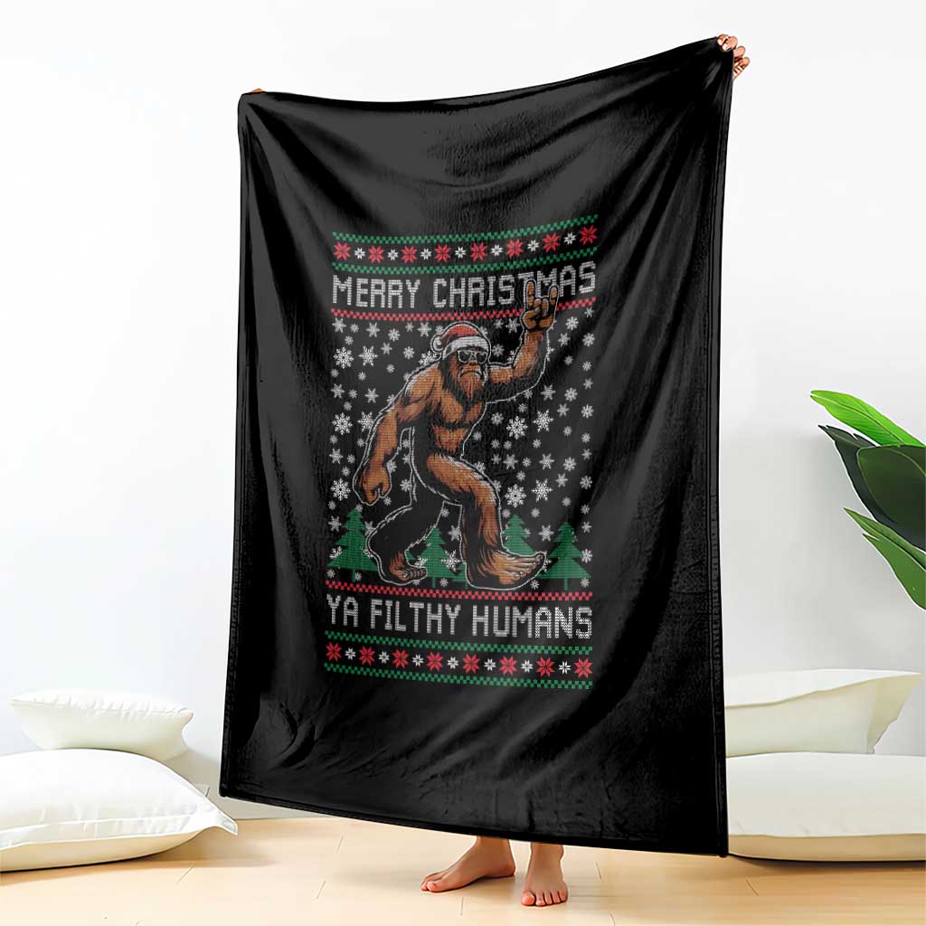 Merry Christmas Ya Filthy Humans Bigfoot Throw Blanket Funny Xmas Sasquatch - Wonder Print Shop