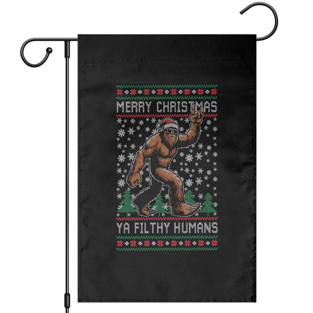 Merry Christmas Ya Filthy Humans Bigfoot Garden Flag Funny Xmas Sasquatch - Wonder Print Shop