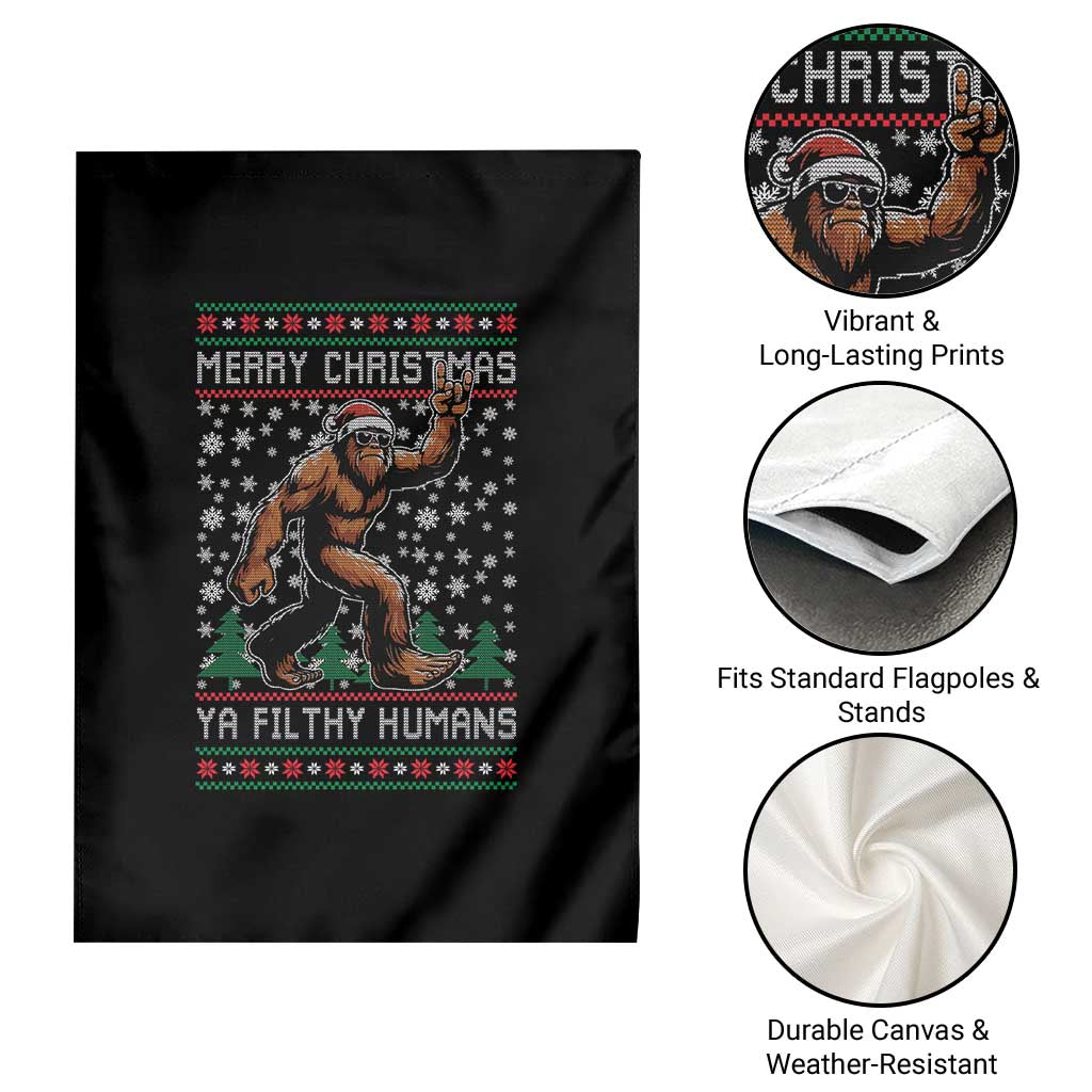 Merry Christmas Ya Filthy Humans Bigfoot Garden Flag Funny Xmas Sasquatch - Wonder Print Shop