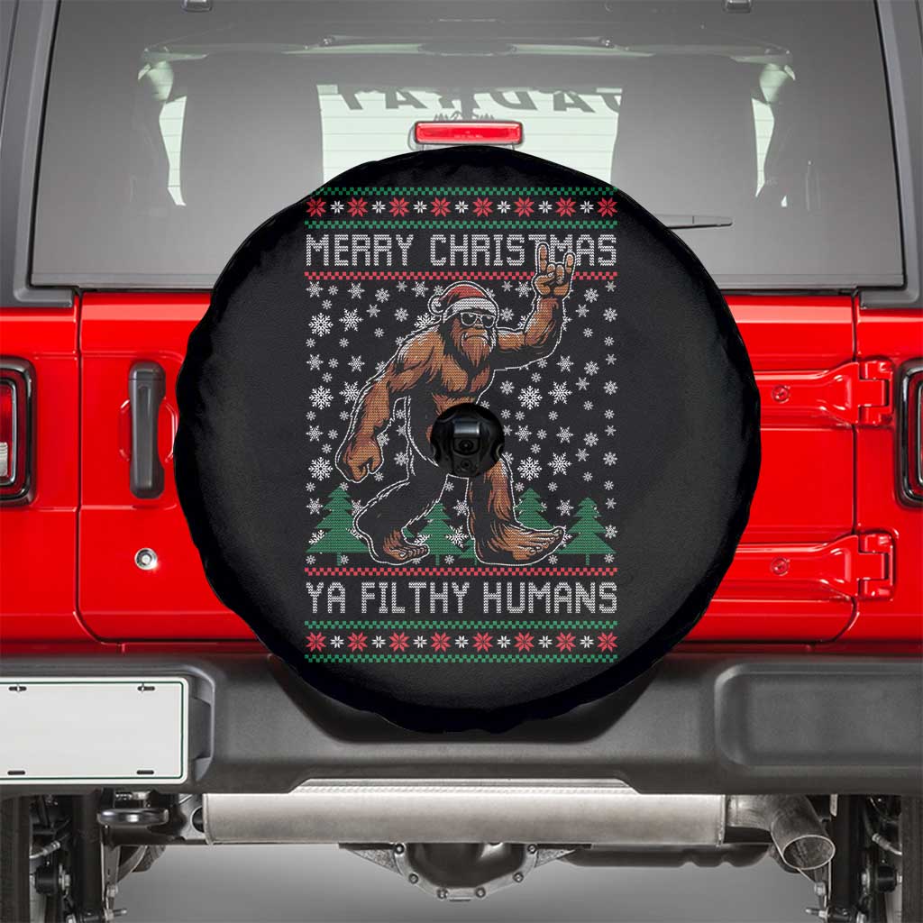 Merry Christmas Ya Filthy Humans Bigfoot Spare Tire Cover Funny Xmas Sasquatch - Wonder Print Shop
