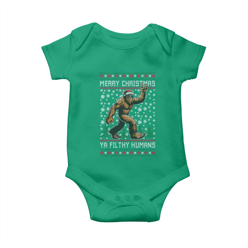 Merry Christmas Ya Filthy Humans Bigfoot Baby Onesie Funny Xmas Sasquatch - Wonder Print Shop