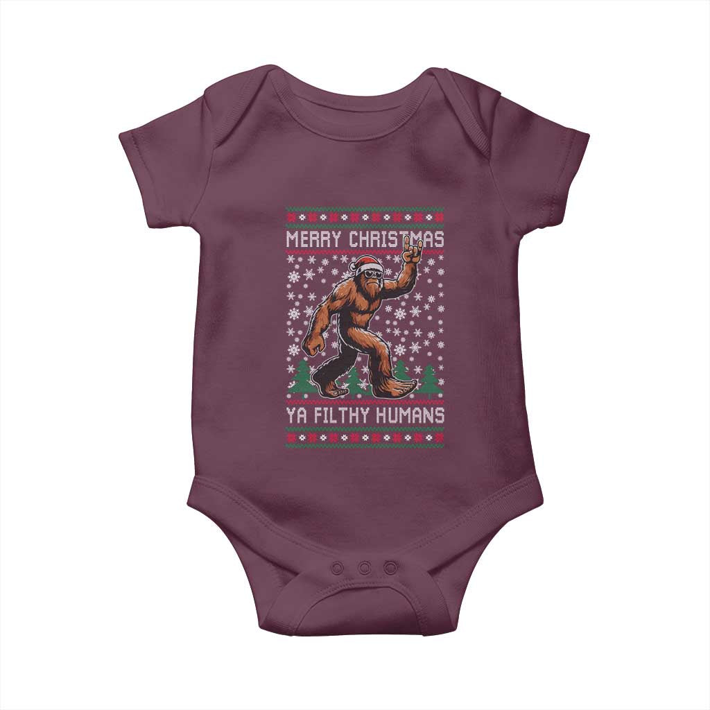 Merry Christmas Ya Filthy Humans Bigfoot Baby Onesie Funny Xmas Sasquatch - Wonder Print Shop