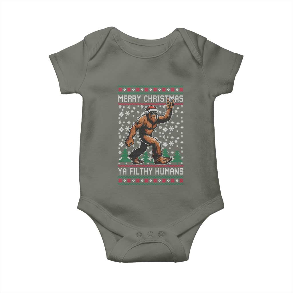 Merry Christmas Ya Filthy Humans Bigfoot Baby Onesie Funny Xmas Sasquatch - Wonder Print Shop
