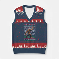 Merry Xmas Ya Filthy Humans Bigfoot V-Neck Knit Sweater Vest Funny Xmas Sasquatch - Wonder Print Shop