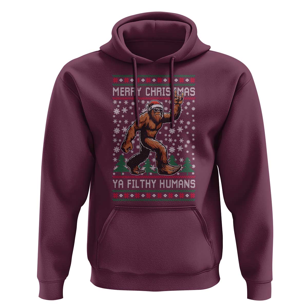 Merry Christmas Ya Filthy Humans Bigfoot Hoodie Funny Xmas Sasquatch - Wonder Print Shop
