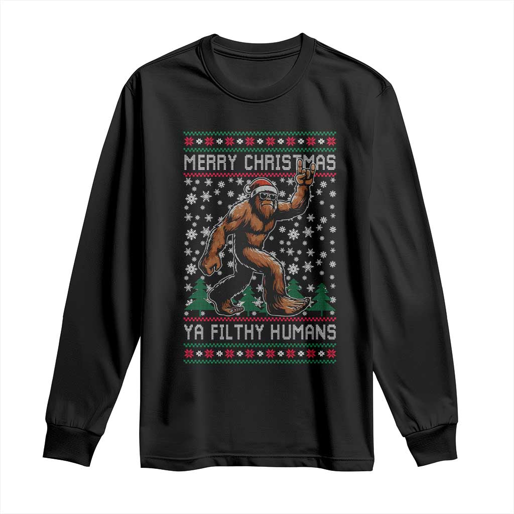 Merry Christmas Ya Filthy Humans Bigfoot Long Sleeve Shirt Funny Xmas Sasquatch - Wonder Print Shop
